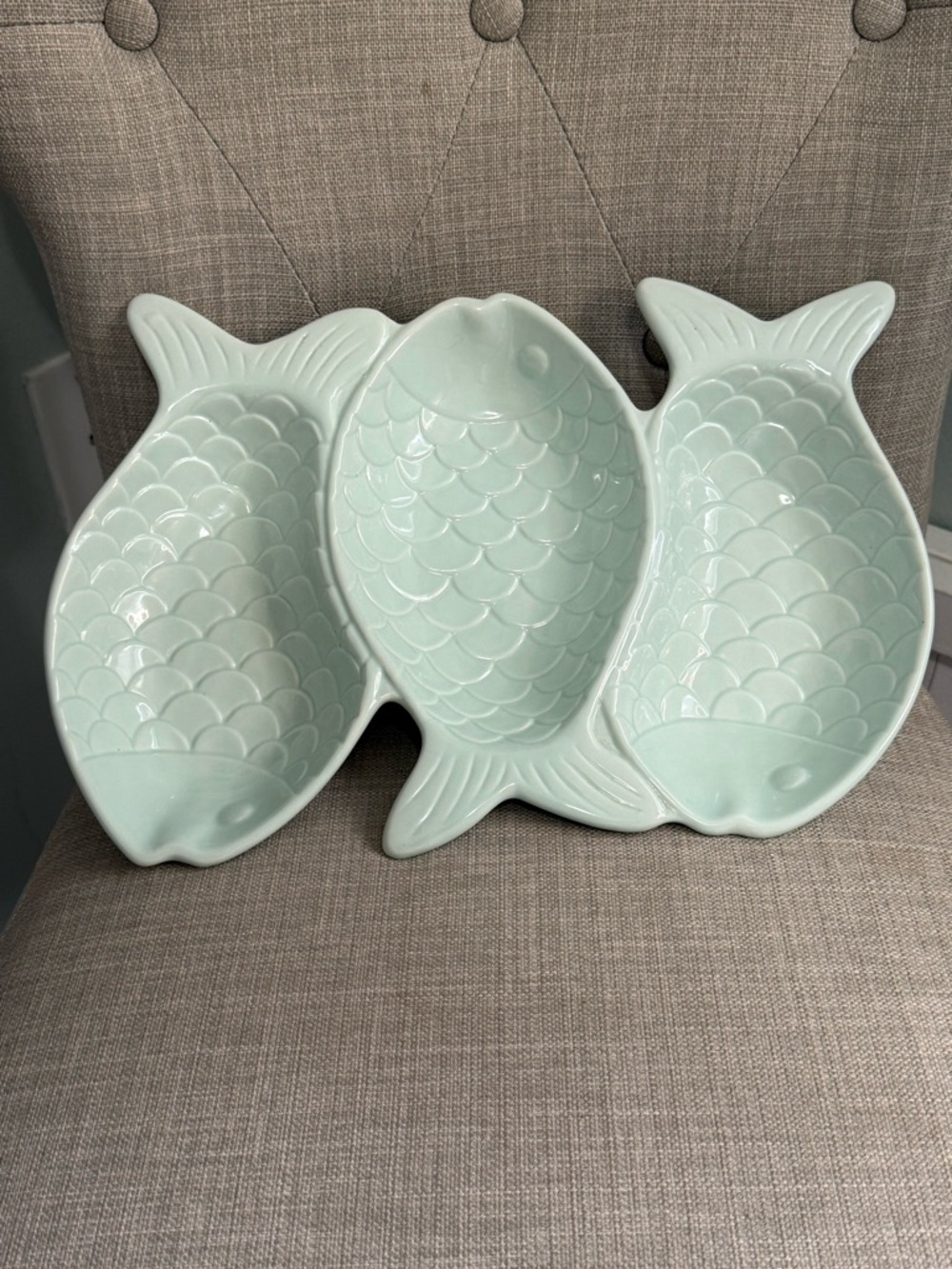 Ceramic Fish-Shaped Serving Platter in Seafoam Green